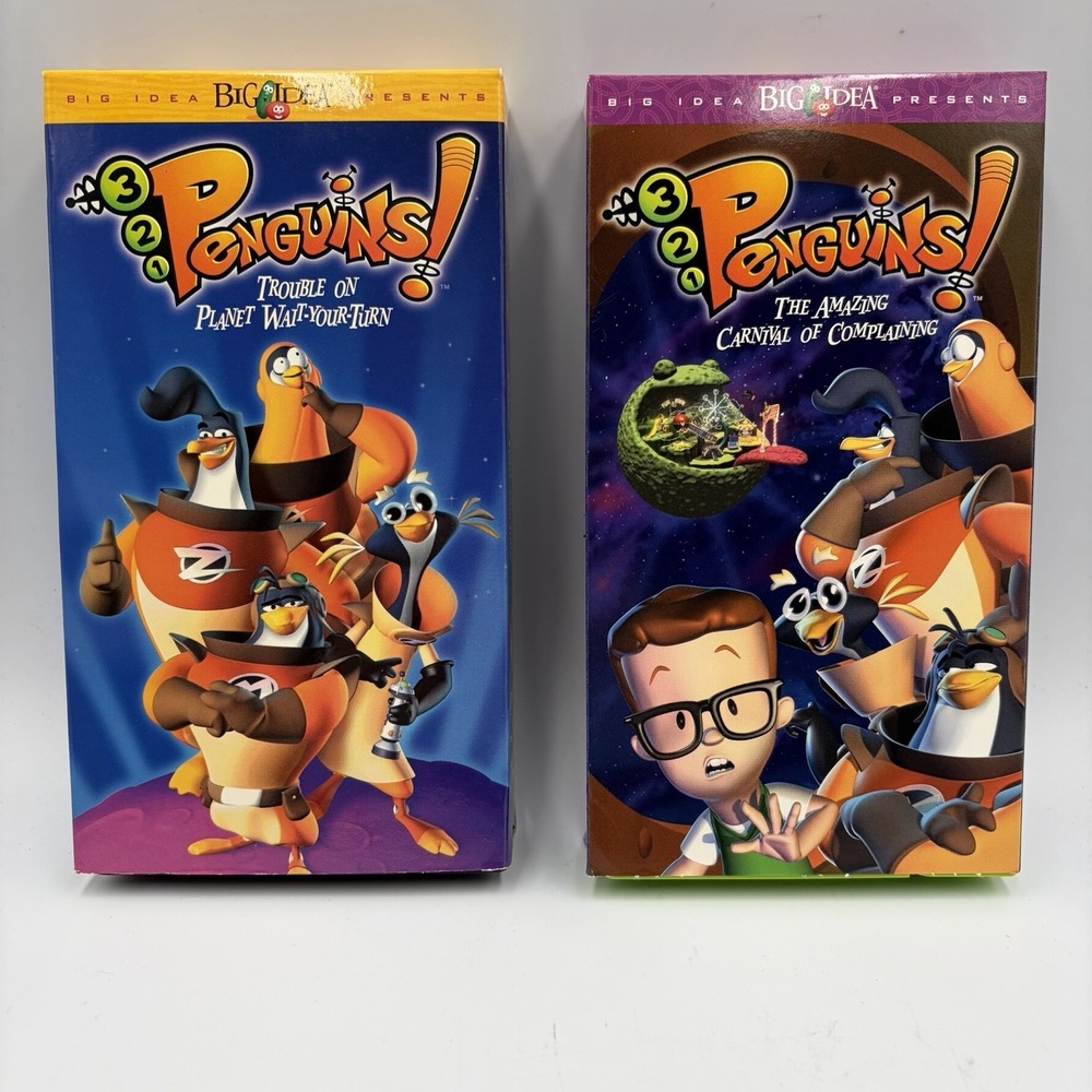 3-2-1 Penguins Episodes 1 and 3 VHS Trouble On Planet Wait Your Turn Carnival